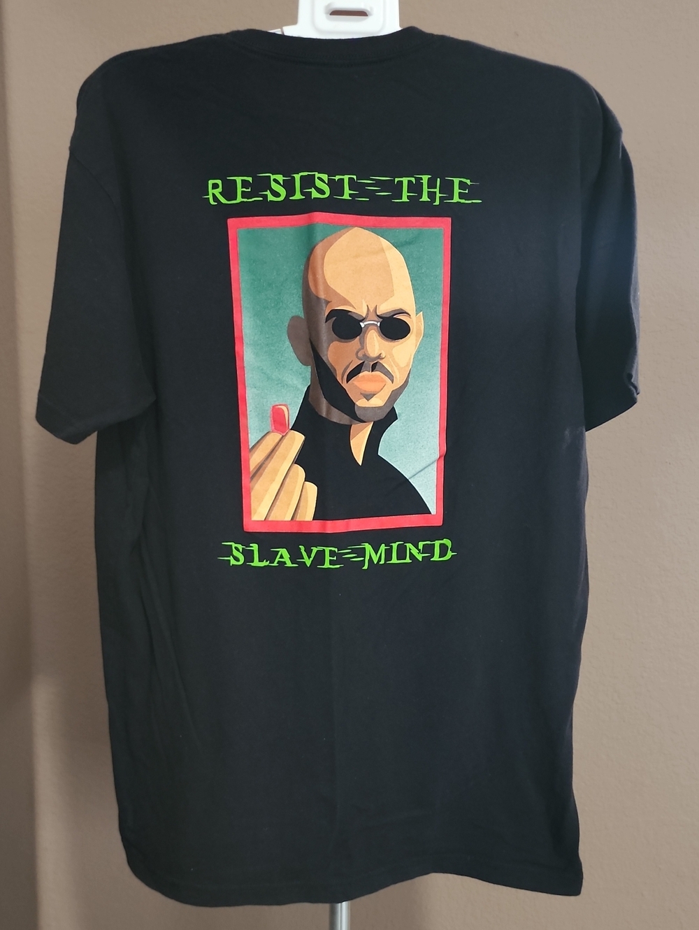 Black Graphic Short-Sleeve Tee with Neon Green and Red Artwork
